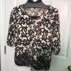 Kenar L Cashmere Cream and Black Button Front Sweater w/ Elbow Length Sleeve